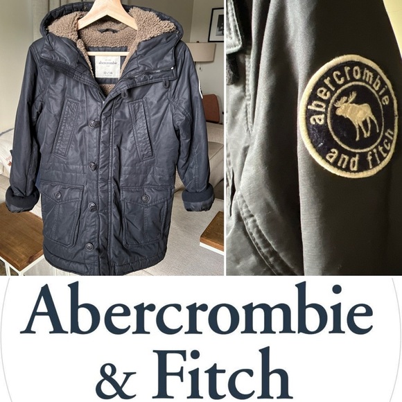 Abercrombie Kid’s Black Sherpa Lined Coat Size 13/14 - Picture 1 of 16